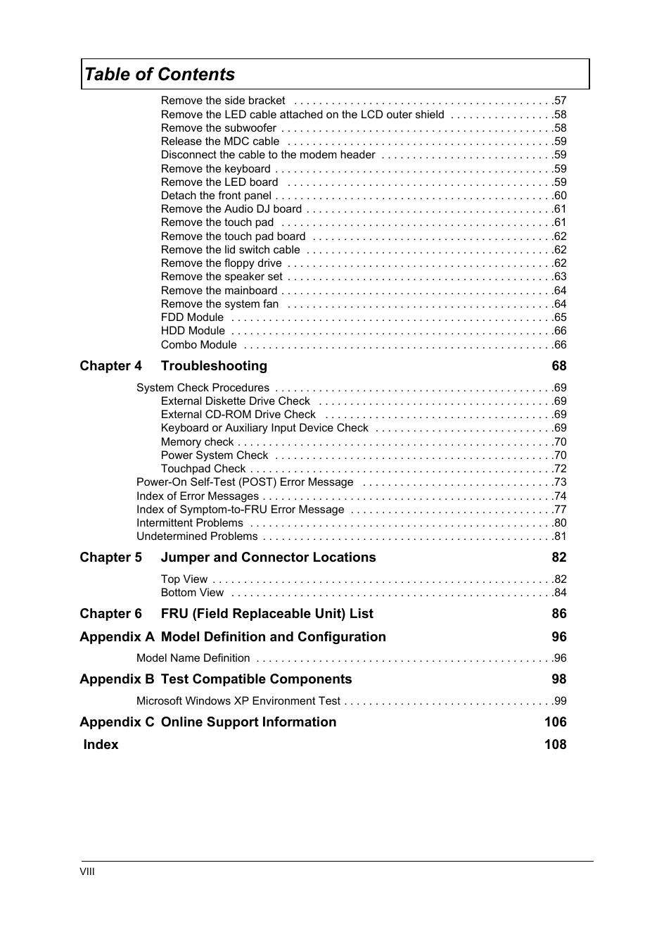 Acer 1710 User Manual | Page 8 / 118