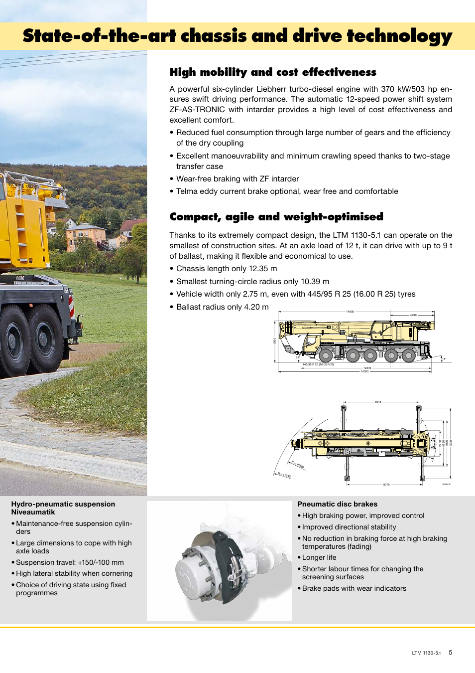 State-of-the-art chassis and drive technology, High mobility and cost effectiveness, Compact, agile and weight-optimised | Liebherr LTM 1130-5.1 User Manual | Page 5 / 18