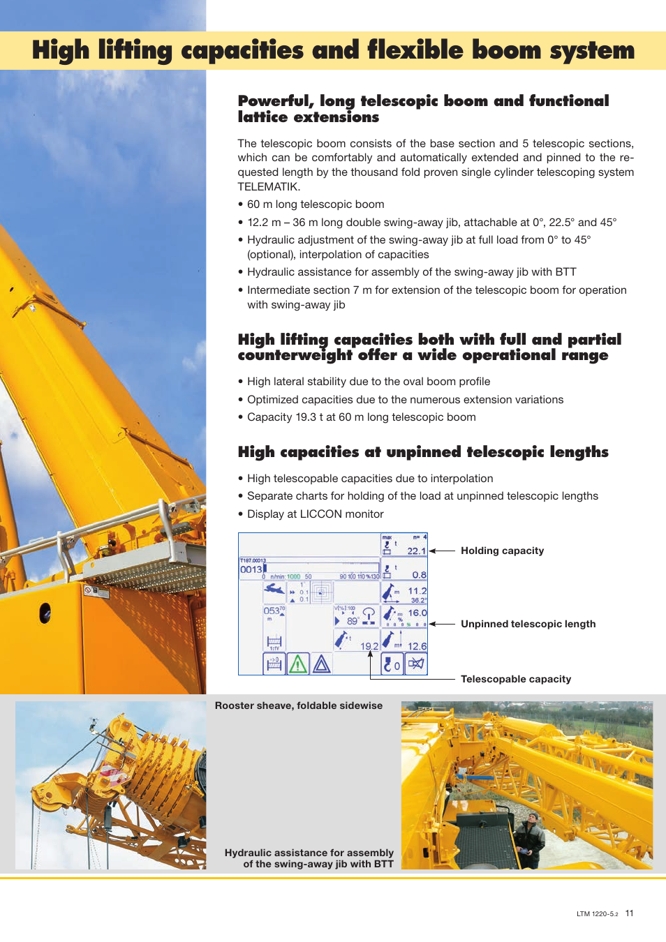 High lifting capacities and flexible boom system, High capacities at unpinned telescopic lengths | Liebherr LTM 1220-5.2 User Manual | Page 11 / 18