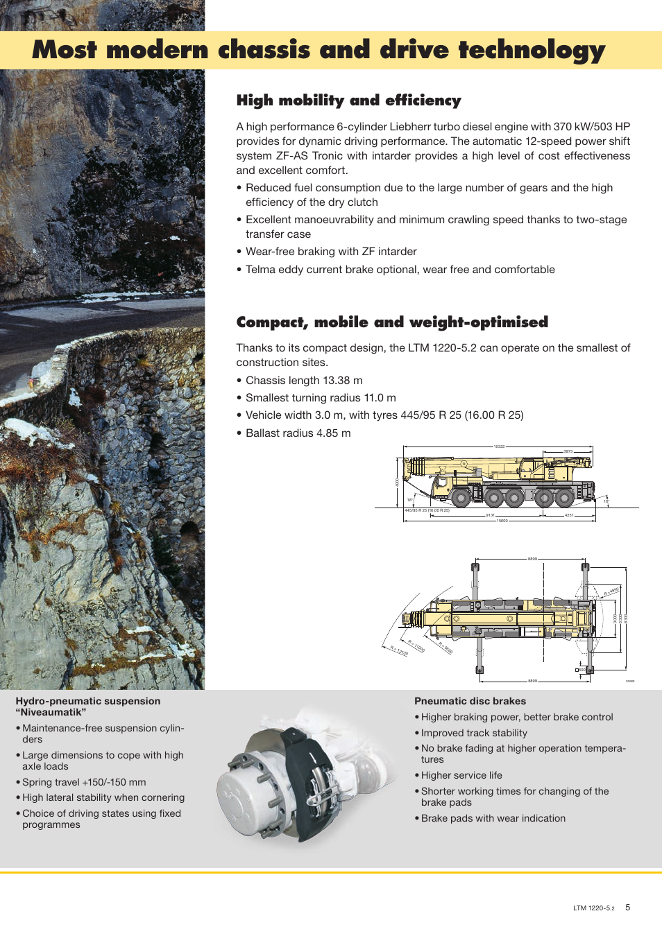 Most modern chassis and drive technology, High mobility and efficiency, Compact, mobile and weight-optimised | Liebherr LTM 1220-5.2 User Manual | Page 5 / 18