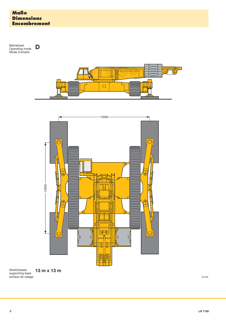 Maße dimensions encombrement, 13 m x 13 m | Liebherr LR 1750 User Manual | Page 8 / 28