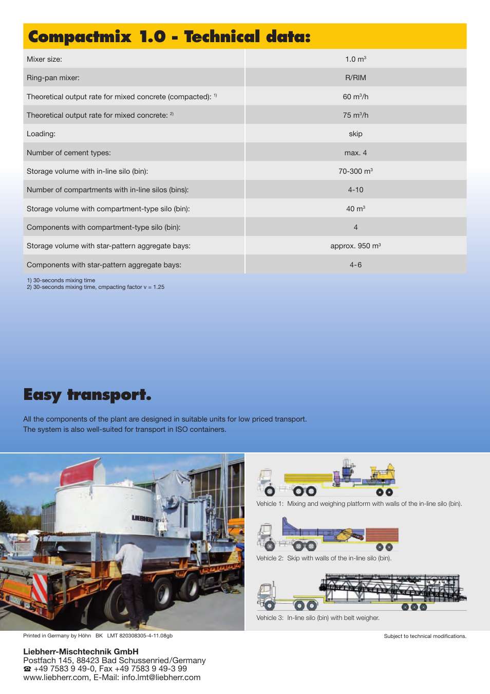Compactmix 1.0 - technical data, Easy transport | Liebherr Compactmix 1-0 User Manual | Page 7 / 7