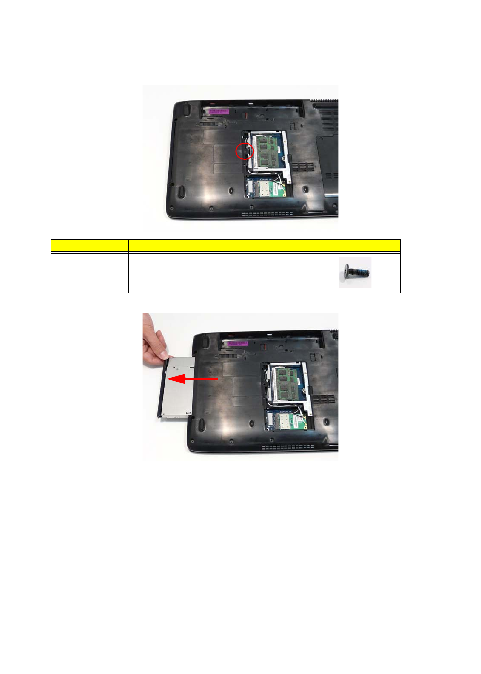 Removing the optical drive module | Acer 5737Z User Manual | Page 57 / 188