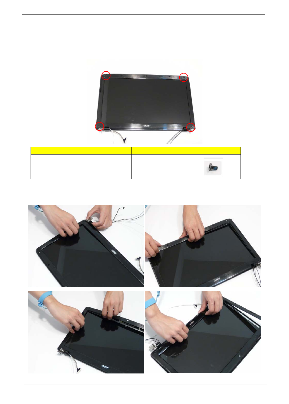 Removing the lcd bezel | Acer 5737Z User Manual | Page 92 / 188
