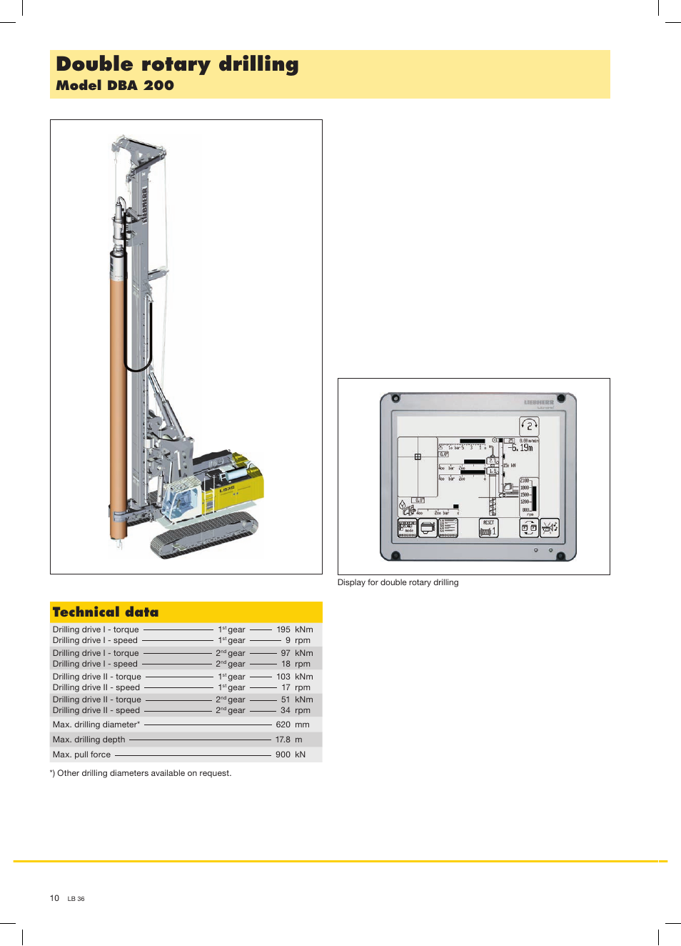 Double rotary drilling, Model dba 200, Technical data | Liebherr LB 36 User Manual | Page 10 / 12