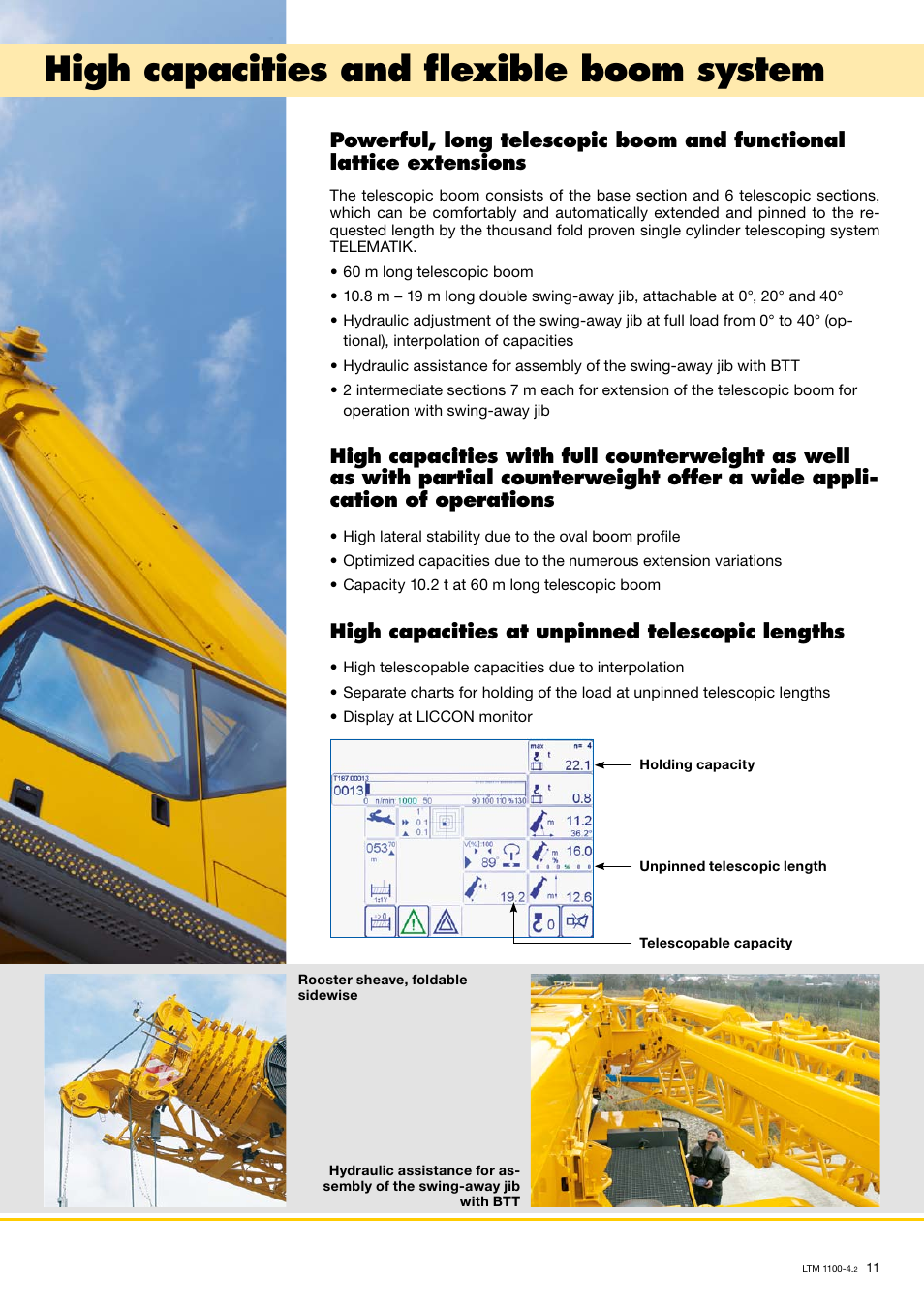 High capacities and flexible boom system, High capacities at unpinned telescopic lengths | Liebherr LTM 1100-4.2 User Manual | Page 11 / 18