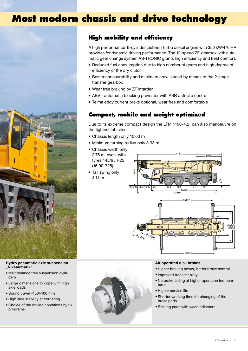 Most modern chassis and drive technology, High mobility and efficiency, Compact, mobile and weight optimized | Liebherr LTM 1100-4.2 User Manual | Page 5 / 18