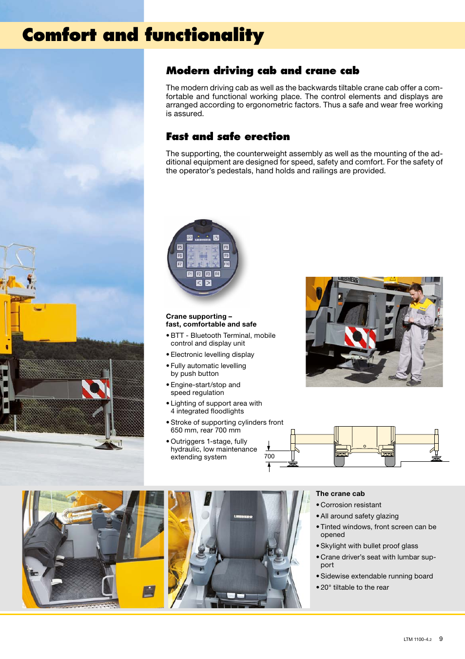 Comfort and functionality, Modern driving cab and crane cab, Fast and safe erection | Liebherr LTM 1100-4.2 User Manual | Page 9 / 18