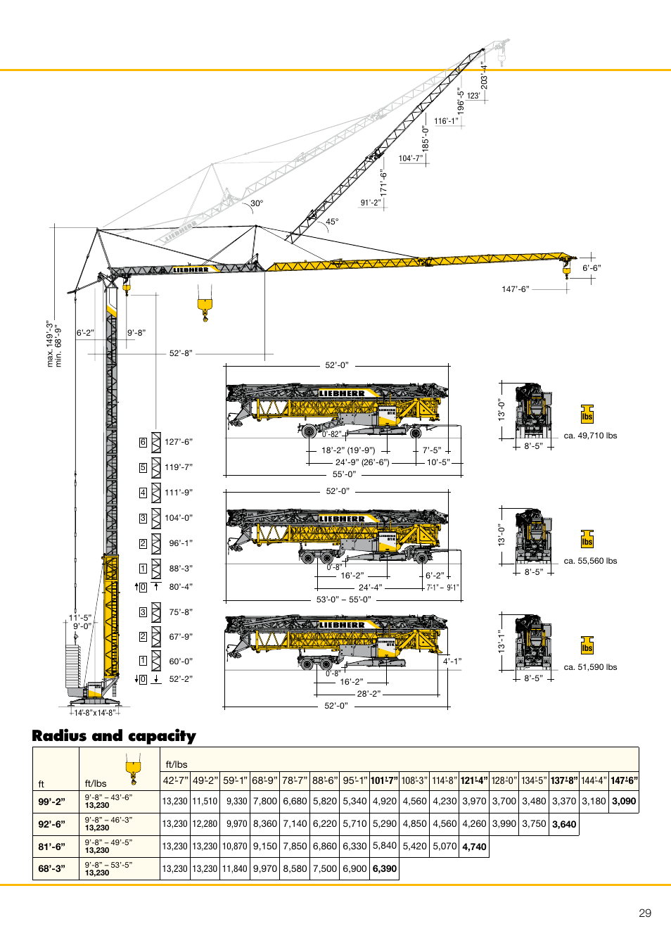 Radius and capacity driving units, Weight, Radius and capacity | Liebherr 81 K User Manual | Page 29 / 32