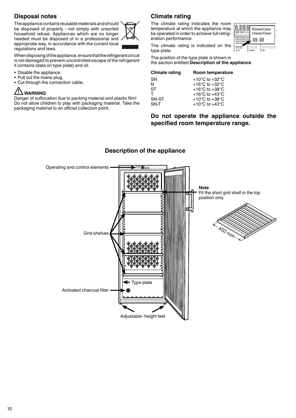 Description of the appliance, Climate rating | Liebherr WTr 4211 Vinothek User Manual | Page 2 / 9