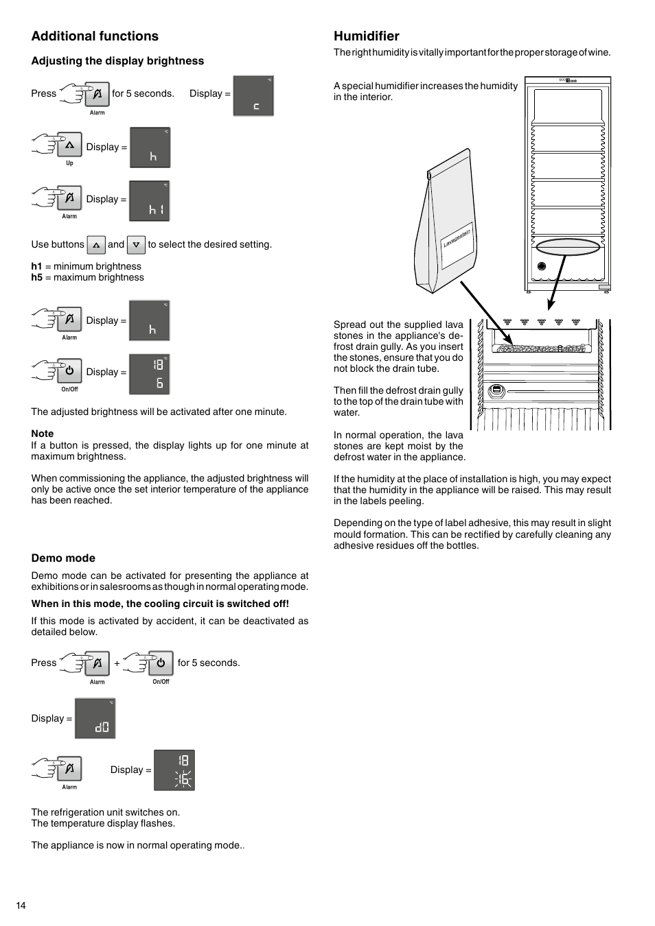 Humidifier, Additional functions | Liebherr WTr 4211 Vinothek User Manual | Page 6 / 9