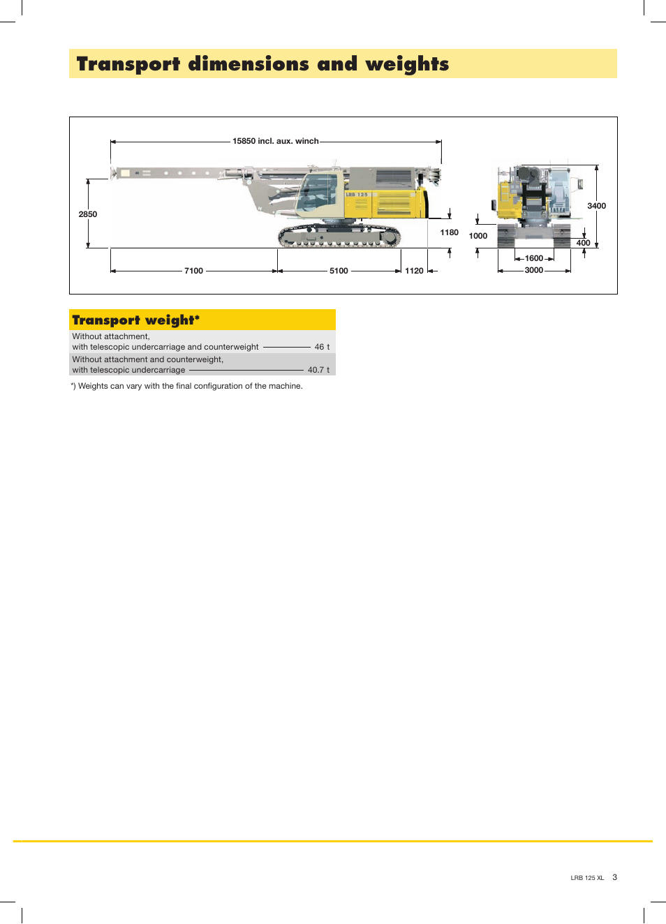 Transport dimensions and weights, Transport weight | Liebherr LRB 125 XL User Manual | Page 3 / 12