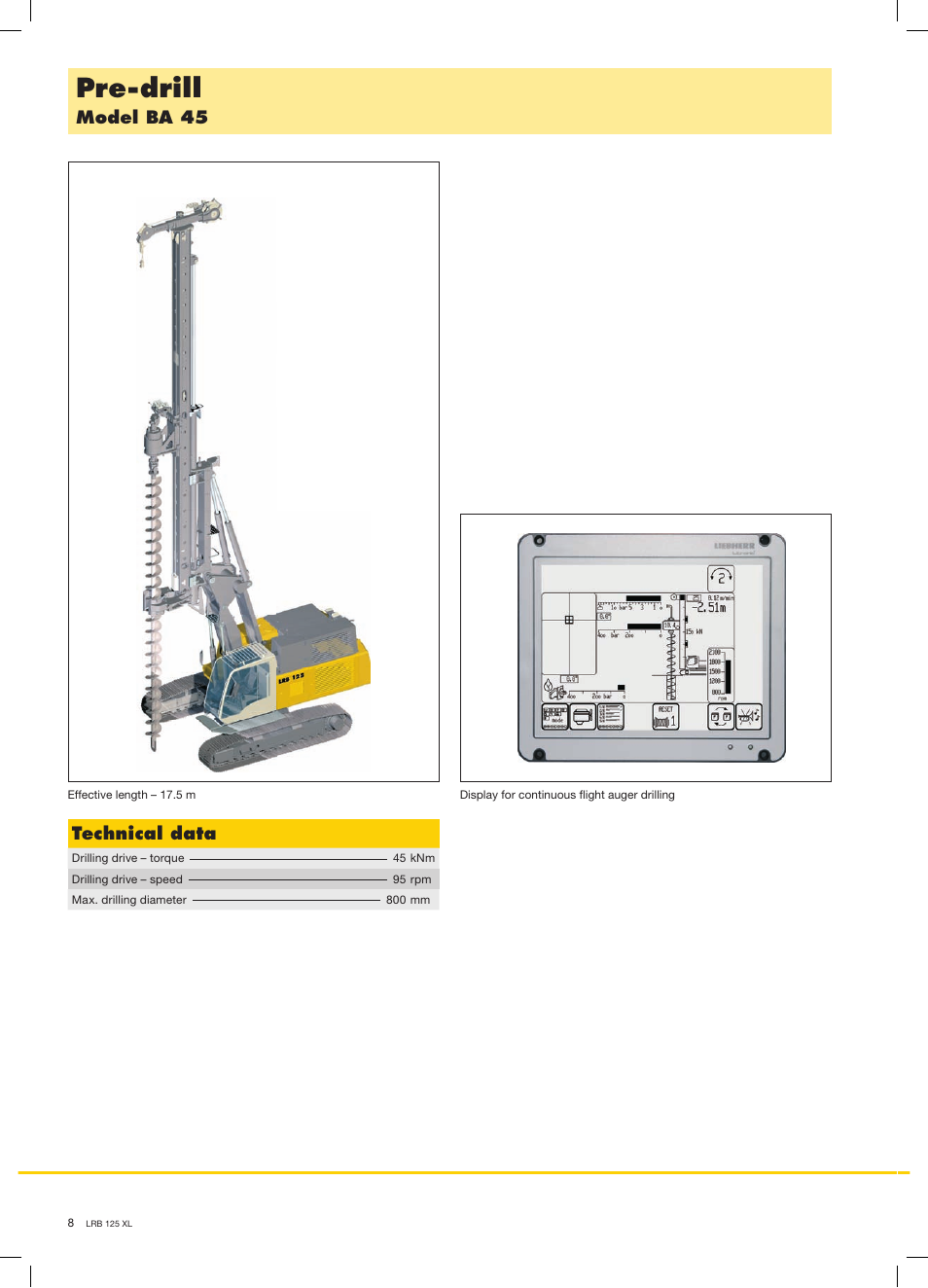 Pre-drill, Model ba 45, Technical data | Liebherr LRB 125 XL User Manual | Page 8 / 12