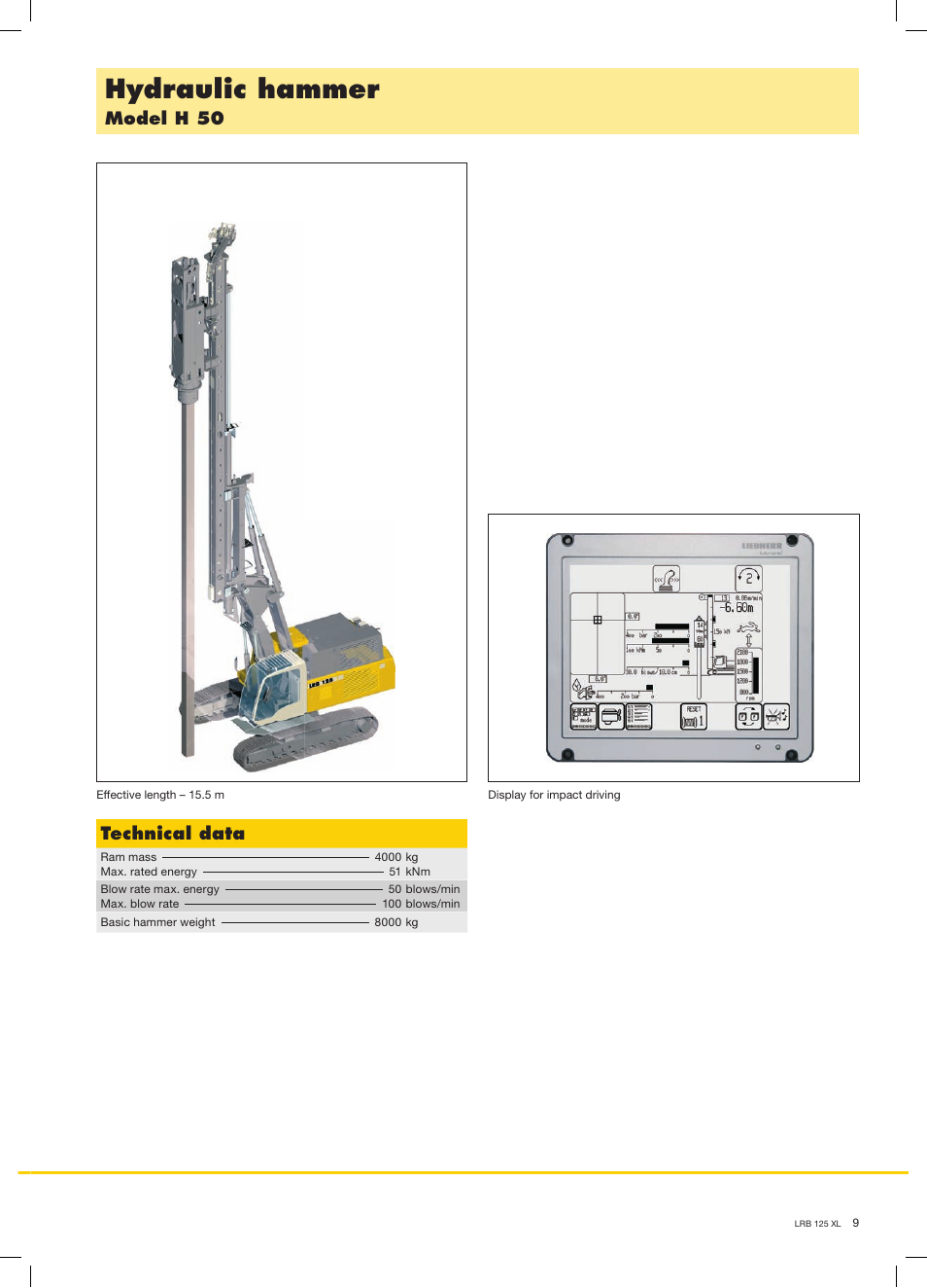 Hydraulic hammer, Model h 50, Technical data | Liebherr LRB 125 XL User Manual | Page 9 / 12