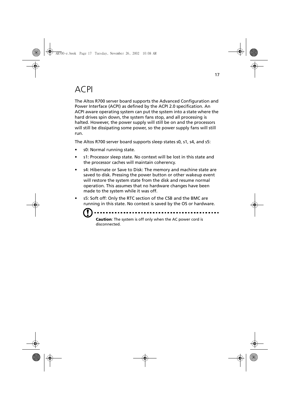 Acpi | Acer Altos R700 Series User Manual | Page 27 / 135
