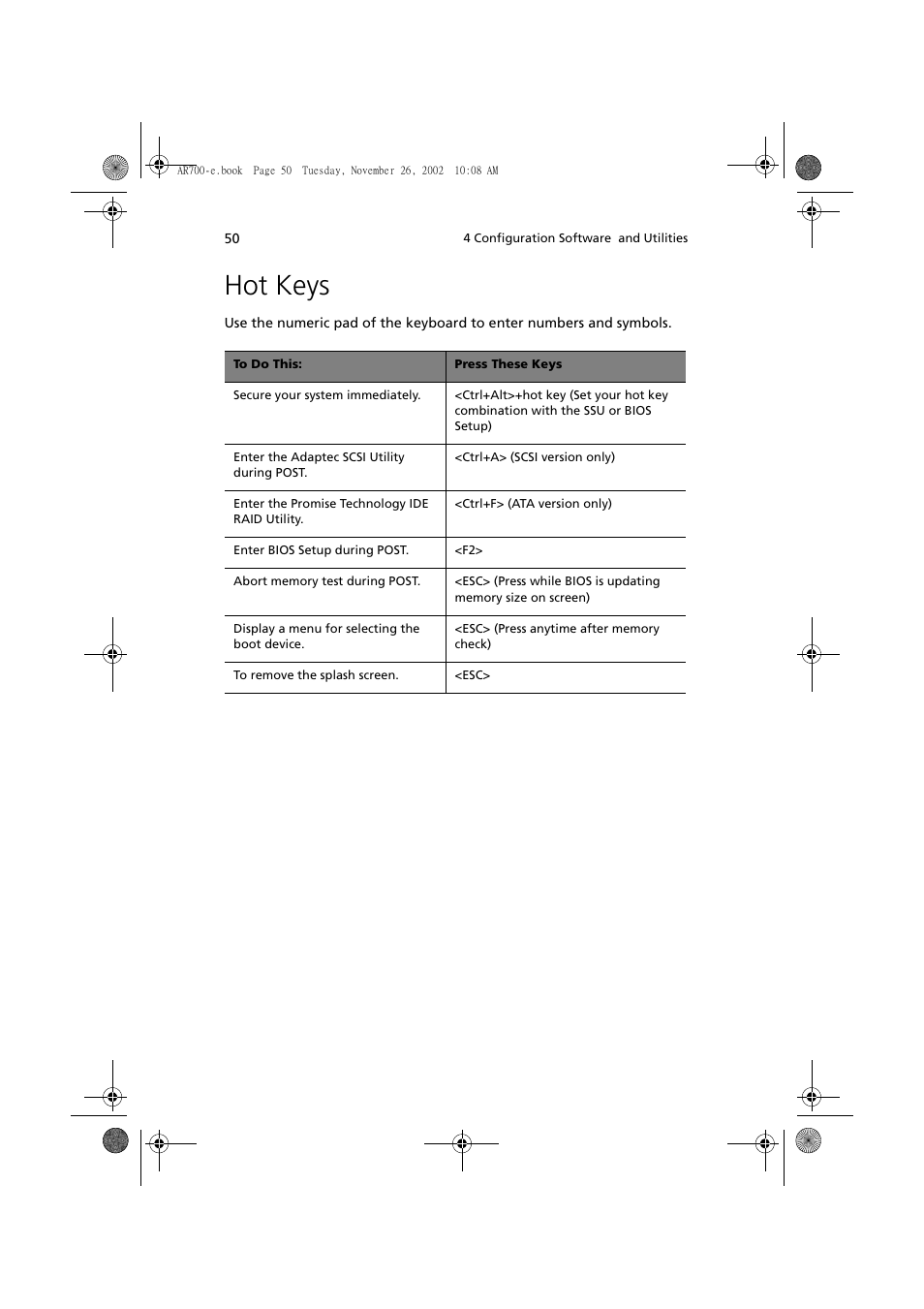 Hot keys | Acer Altos R700 Series User Manual | Page 60 / 135