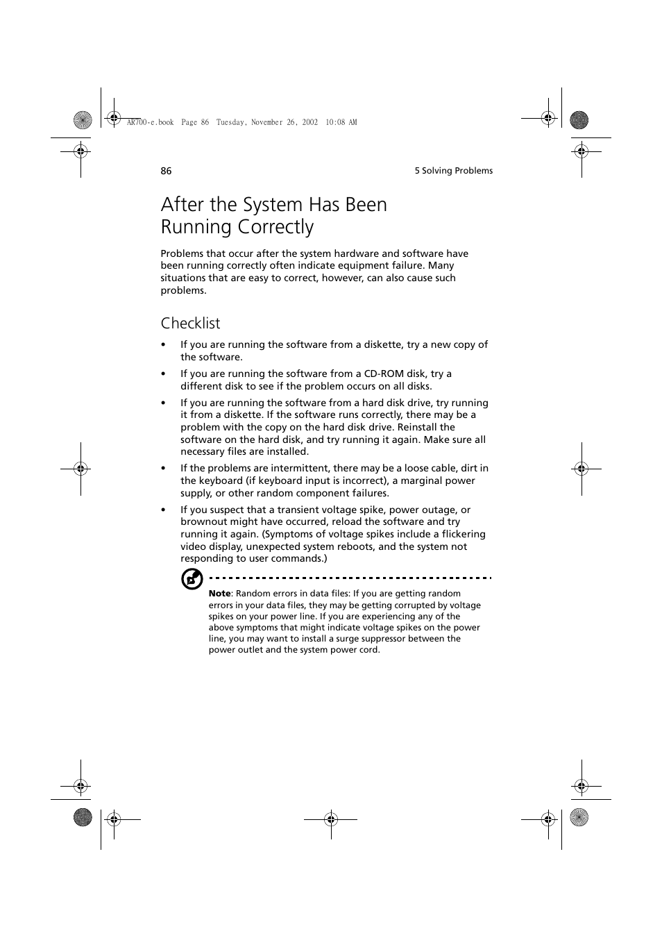 After the system has been running correctly, Checklist | Acer Altos R700 Series User Manual | Page 96 / 135