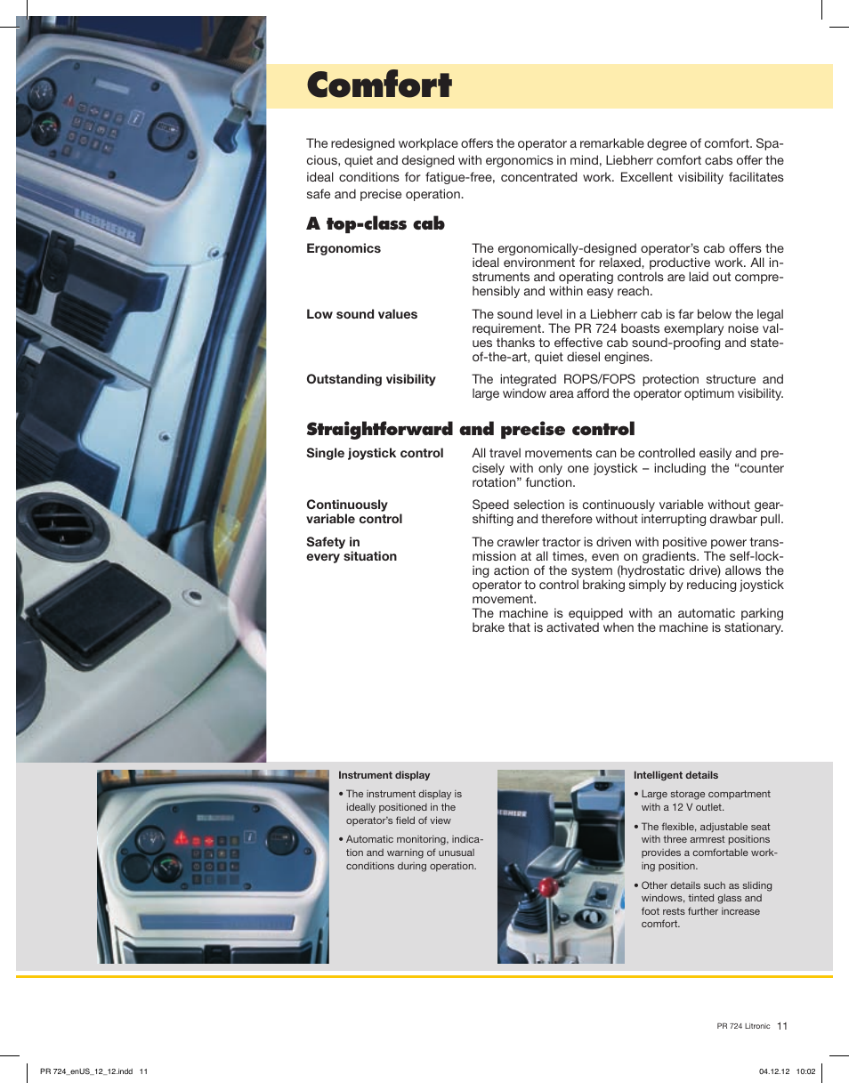 Comfort, A top-class cab, Straightforward and precise control | Liebherr PR 724 Litronic User Manual | Page 11 / 18