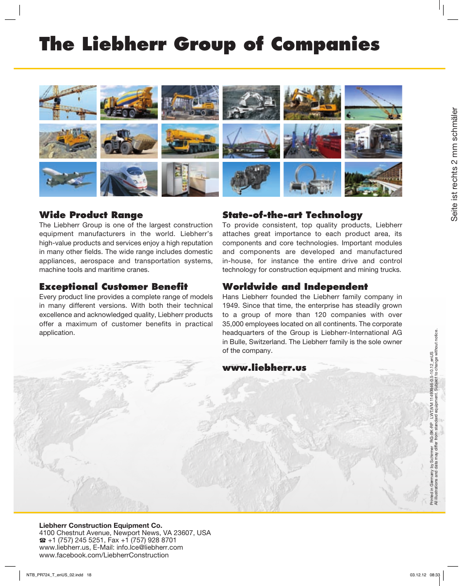The liebherr group of companies | Liebherr PR 724 Litronic User Manual | Page 18 / 18