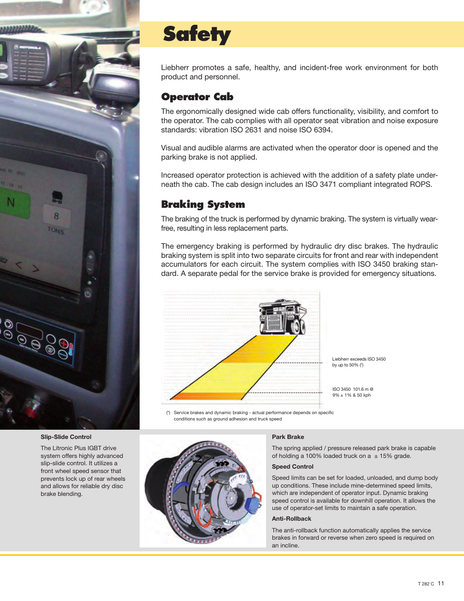 Safety, Operator cab, Braking system | Liebherr T 282 C User Manual | Page 11 / 22