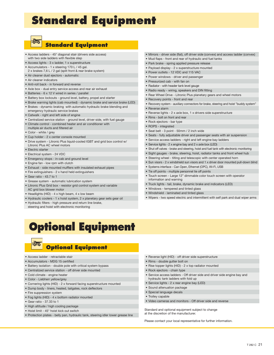 Standard equipment optional equipment | Liebherr T 282 C User Manual | Page 21 / 22