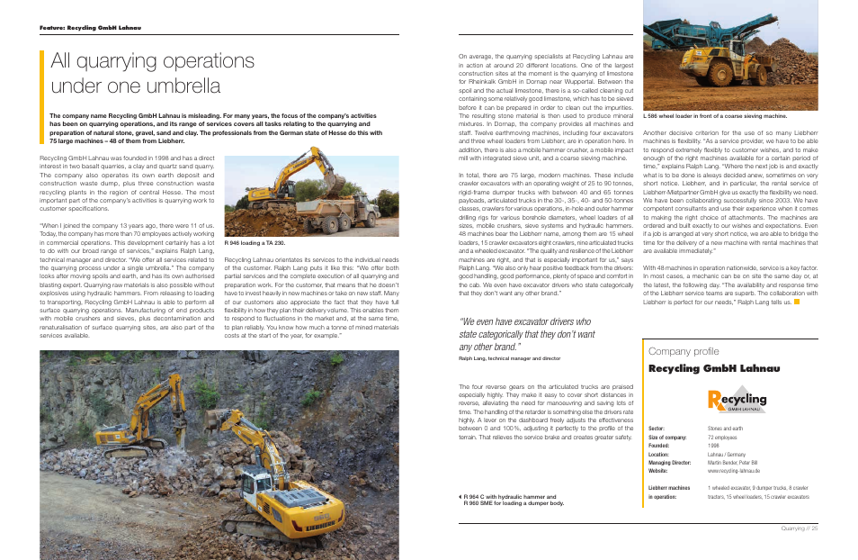 All quarrying operations under one umbrella, Recycling gmbh lahnau company profile | Liebherr TA 230 Litronic User Manual | Page 13 / 25