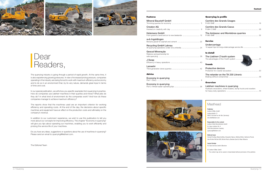 Dear readers, Masthead | Liebherr TA 230 Litronic User Manual | Page 2 / 25