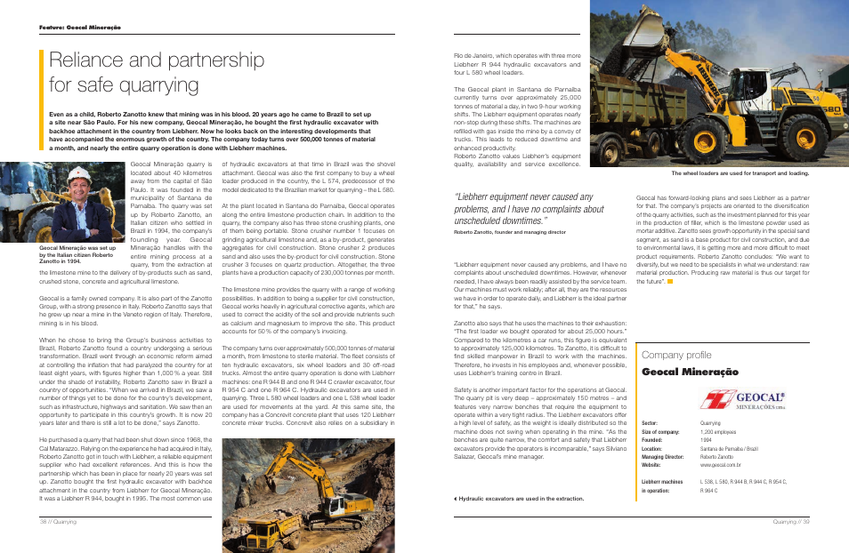 Reliance and partnership for safe quarrying, Geocal mineração company profile | Liebherr TA 230 Litronic User Manual | Page 20 / 25