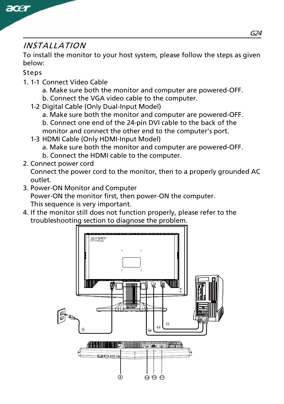 Installation | Acer G24 User Manual | Page 14 / 25