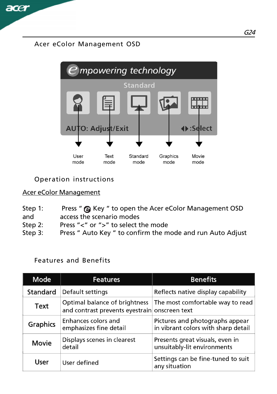 Acer G24 User Manual | Page 20 / 25