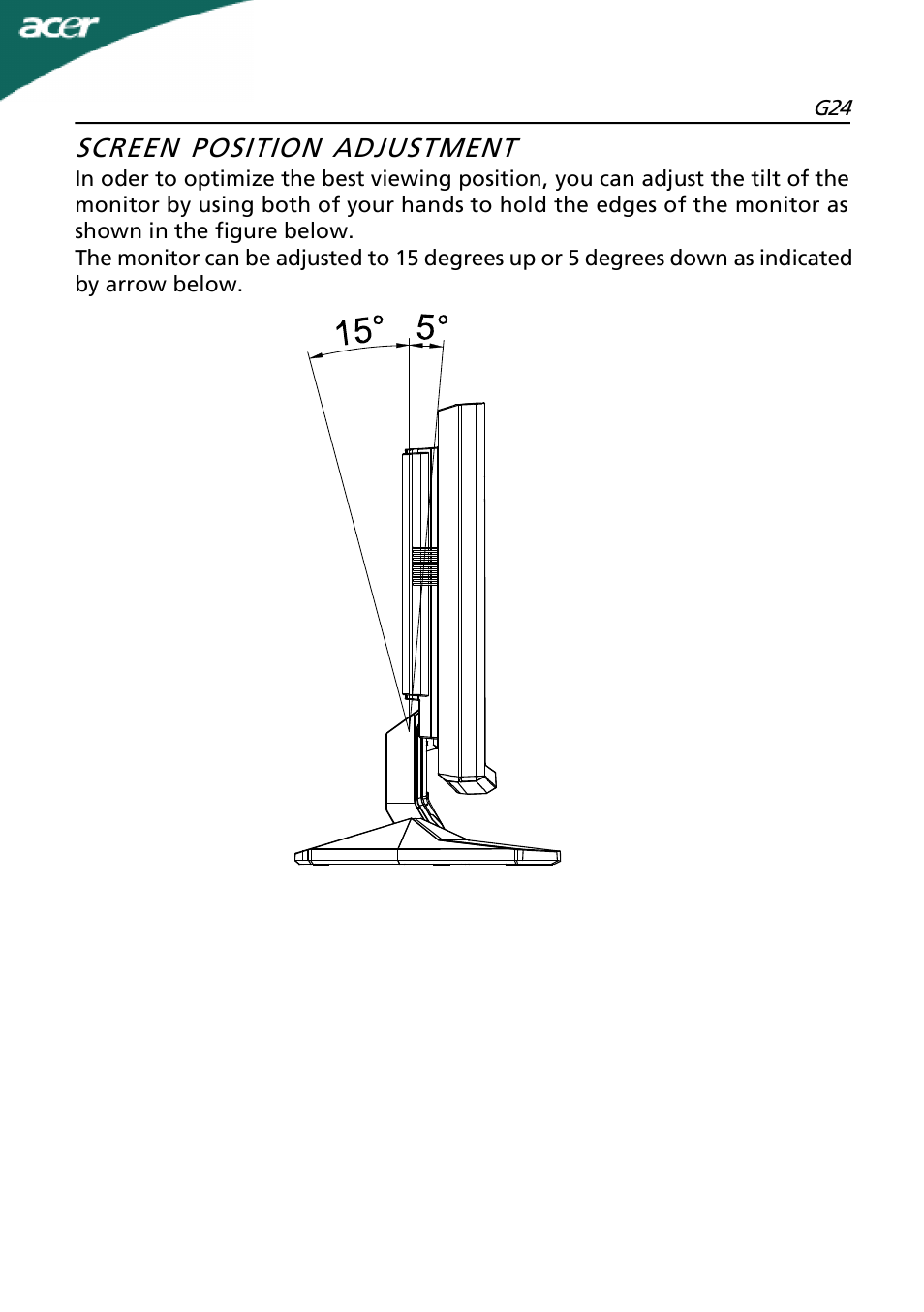 Screen position adjustment | Acer G24 User Manual | Page 8 / 25