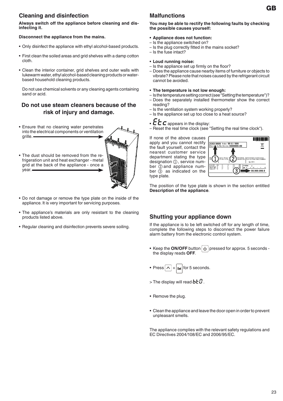 Cleaning and disinfection, Malfunctions, Shutting your appliance down | Liebherr MKv 3910 User Manual | Page 11 / 13