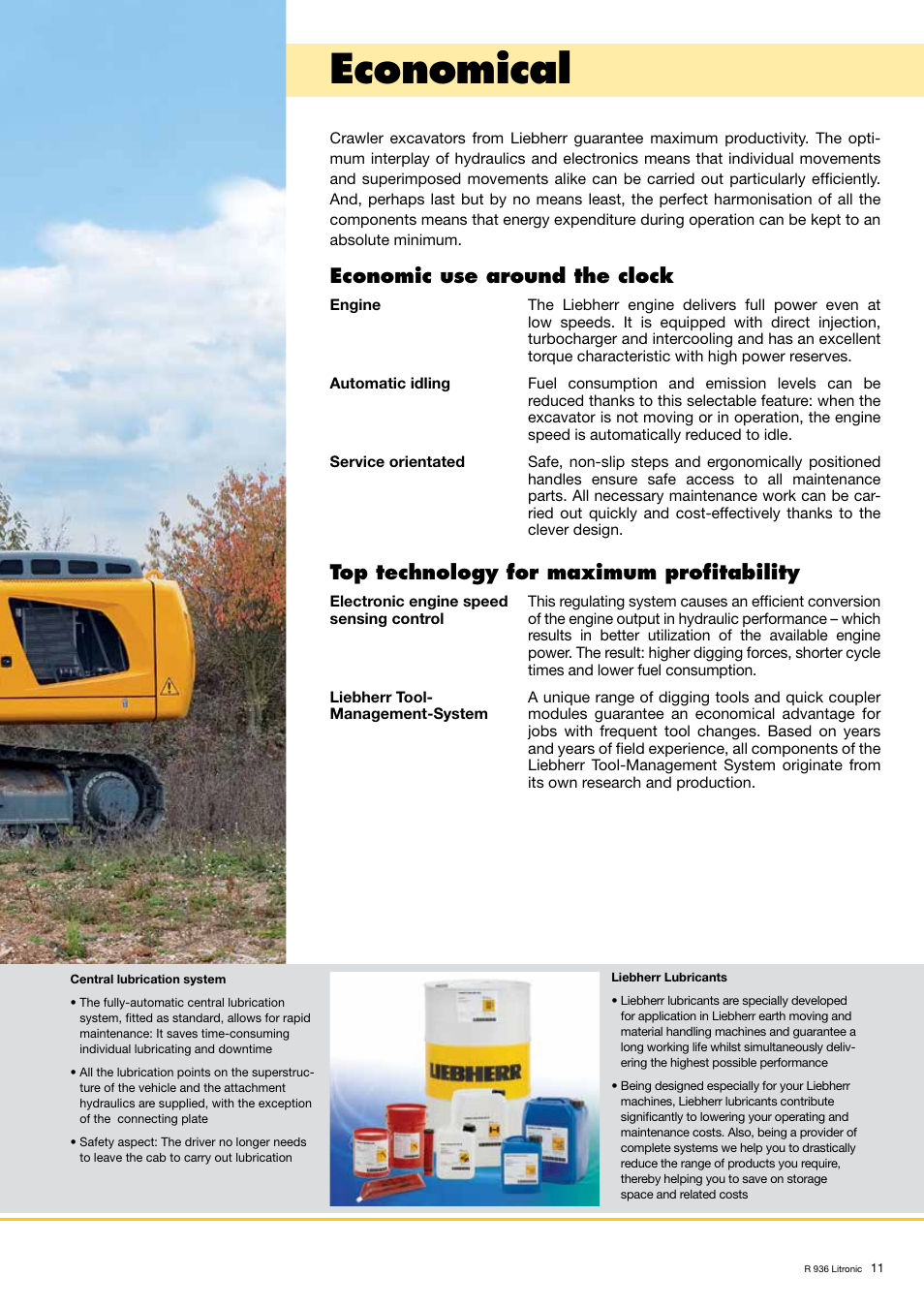 Economical, Economic use around the clock, Top technology for maximum profitability | Liebherr R 936 User Manual | Page 11 / 24