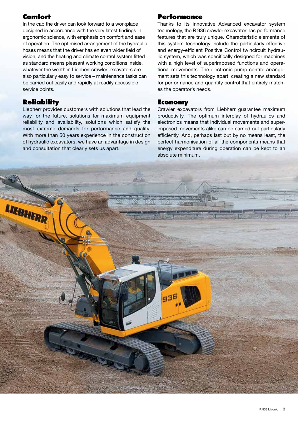 Performance, Economy, Comfort | Reliability | Liebherr R 936 User Manual | Page 3 / 24