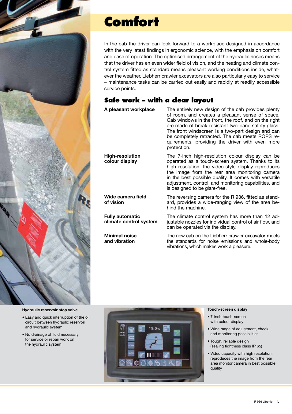 Comfort, Safe work – with a clear layout | Liebherr R 936 User Manual | Page 5 / 24