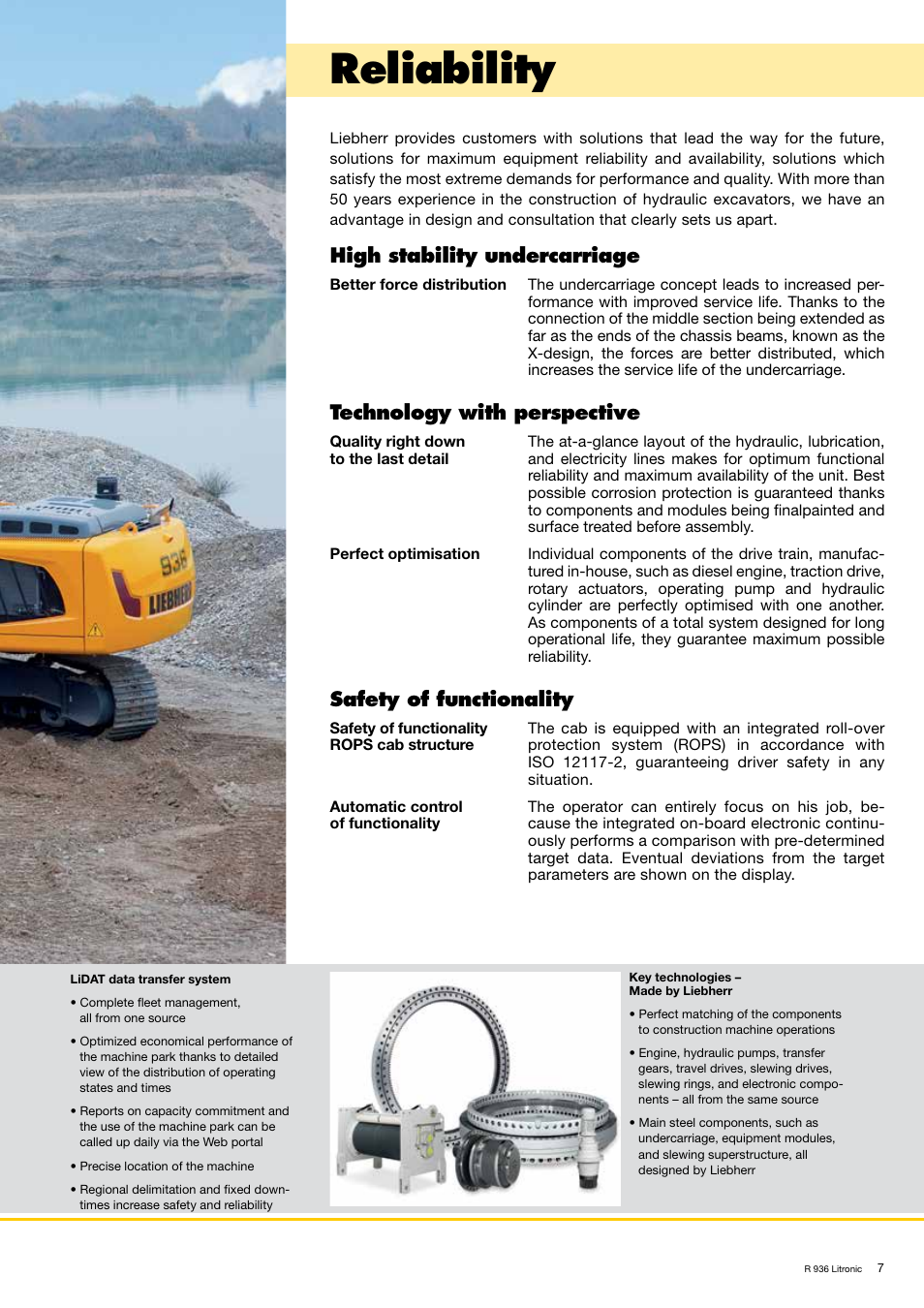 Reliability, High stability undercarriage, Technology with perspective | Safety of functionality | Liebherr R 936 User Manual | Page 7 / 24