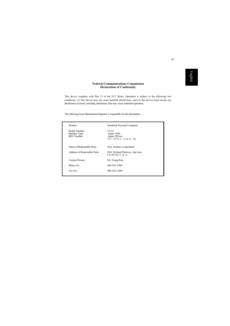 En gli shenglish | Acer 2020 Series User Manual | Page 107 / 110