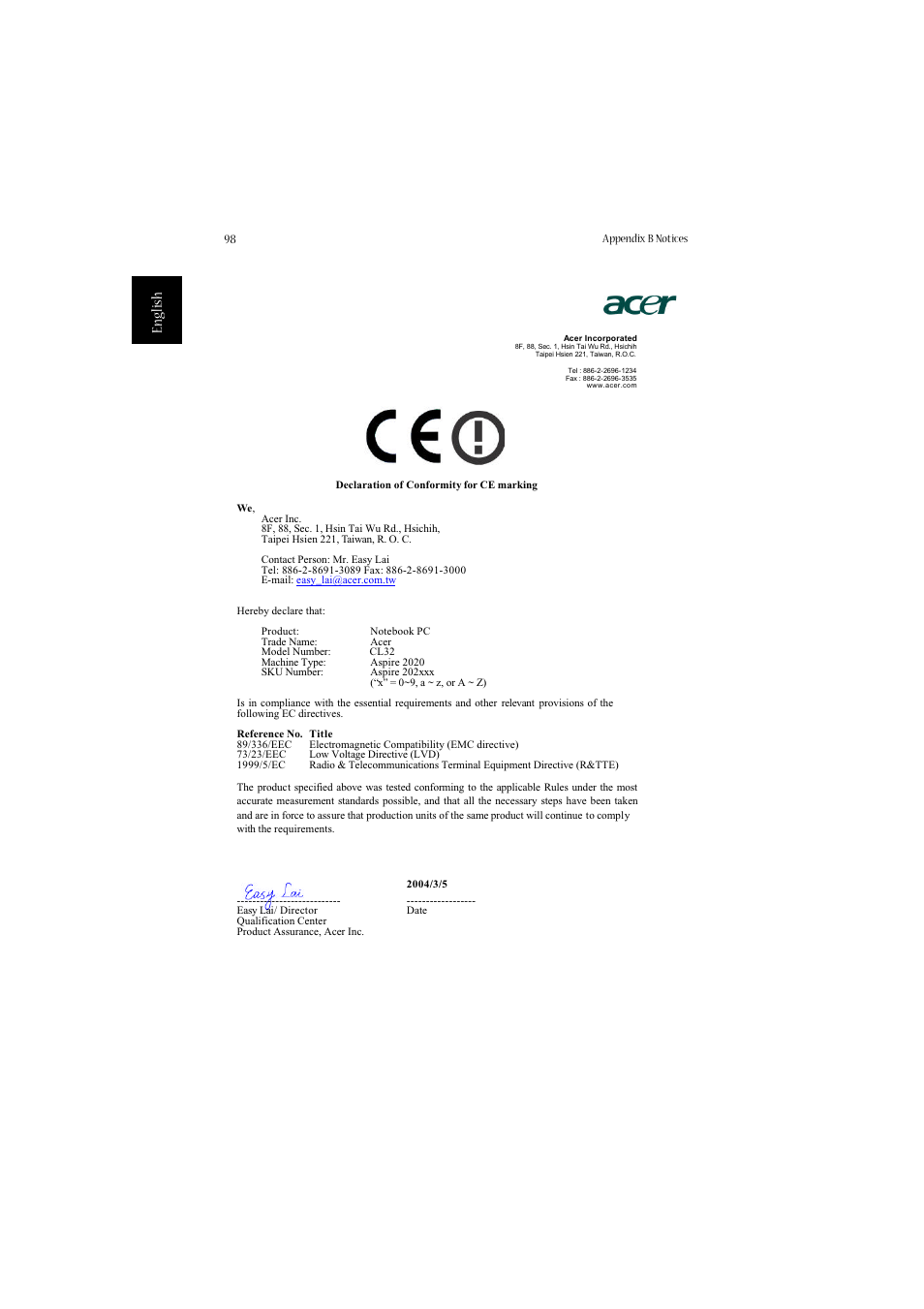 English | Acer 2020 Series User Manual | Page 108 / 110