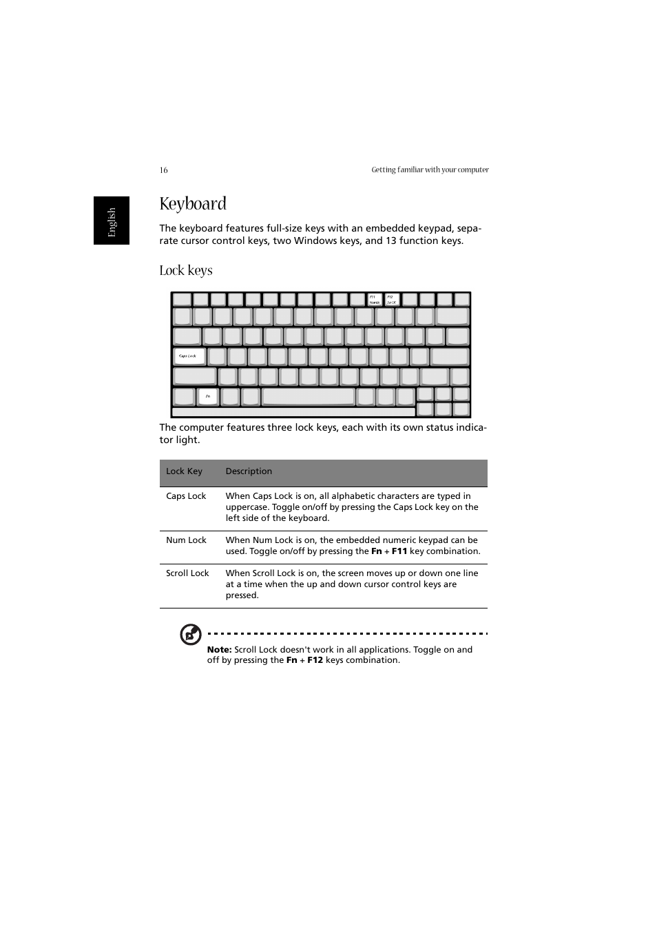 Keyboard, Lock keys | Acer 2020 Series User Manual | Page 26 / 110