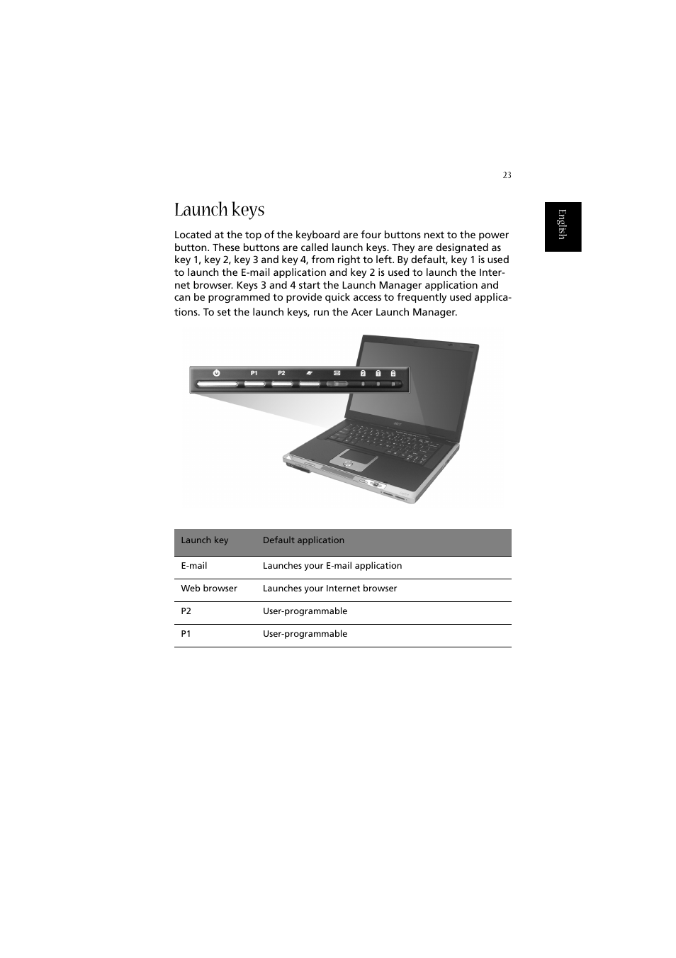 Launch keys | Acer 2020 Series User Manual | Page 33 / 110