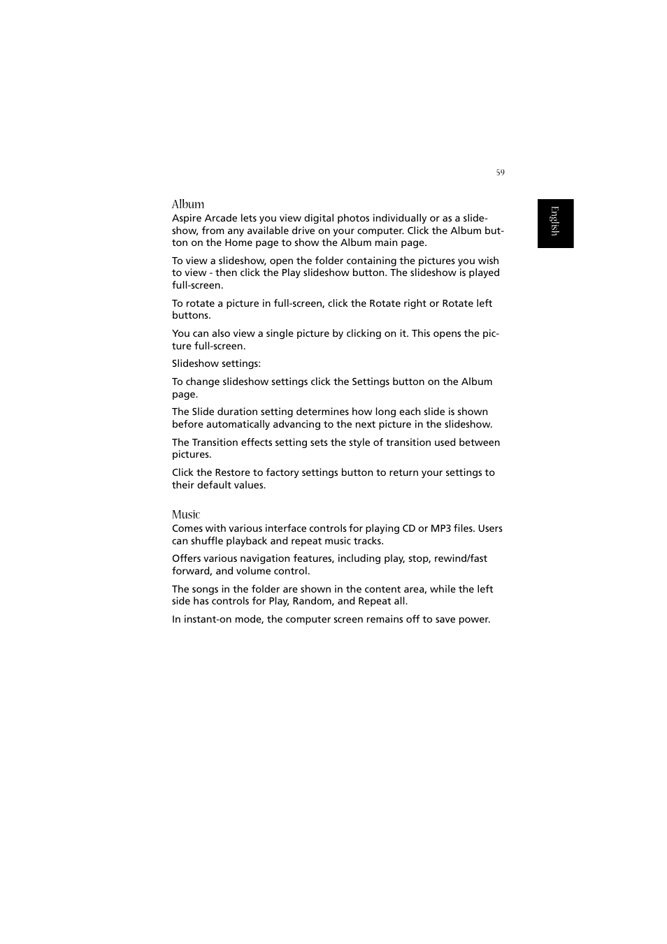 Album, Music | Acer 2020 Series User Manual | Page 69 / 110
