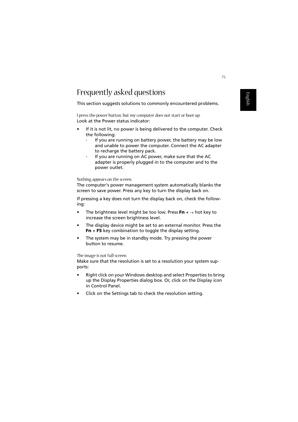 Frequently asked questions | Acer 2020 Series User Manual | Page 85 / 110