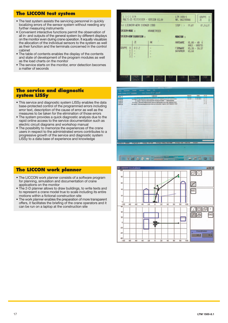The liccon test system, The service and diagnostic system lissy, The liccon work planner | Liebherr LTM 1500-8.1 User Manual | Page 17 / 20