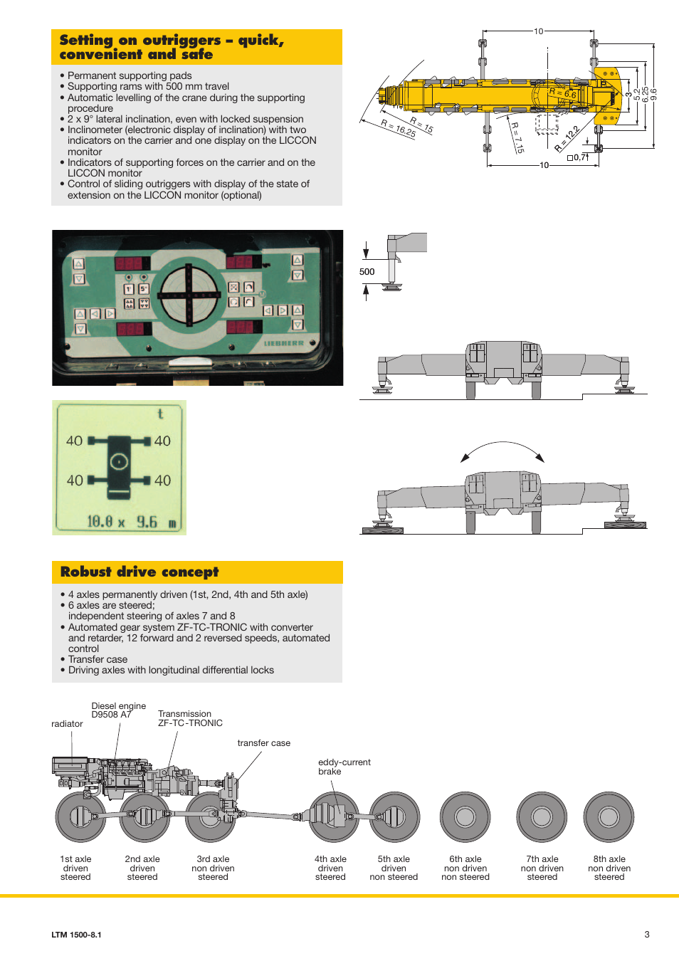 Setting on outriggers – quick, convenient and safe, Robust drive concept | Liebherr LTM 1500-8.1 User Manual | Page 3 / 20