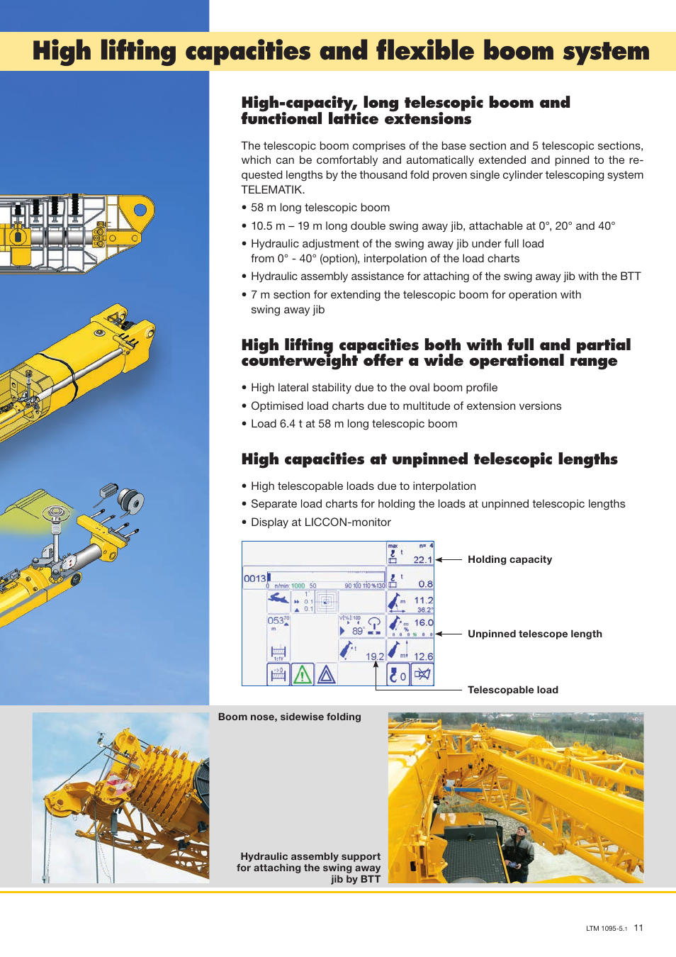 High lifting capacities and flexible boom system, High capacities at unpinned telescopic lengths | Liebherr LTM 1095-5.1 User Manual | Page 11 / 18