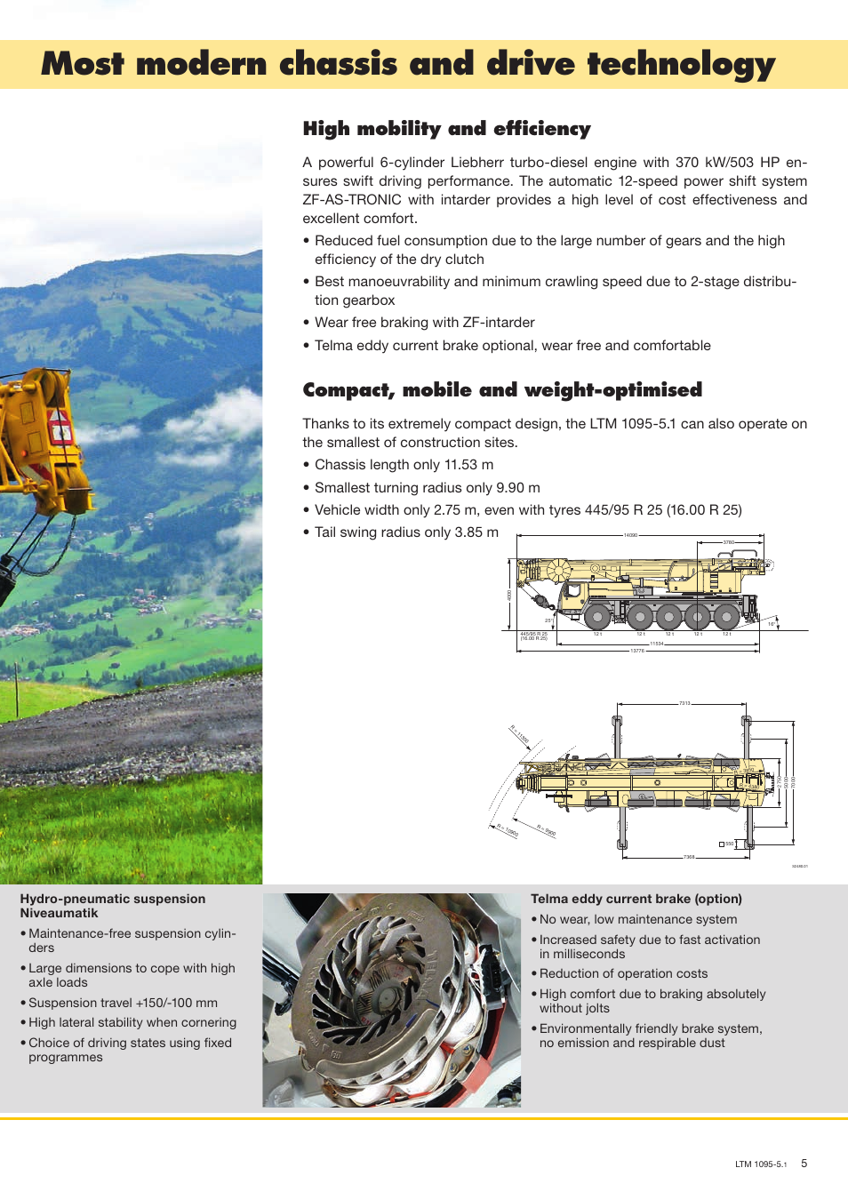 Most modern chassis and drive technology, High mobility and efficiency, Compact, mobile and weight-optimised | Liebherr LTM 1095-5.1 User Manual | Page 5 / 18