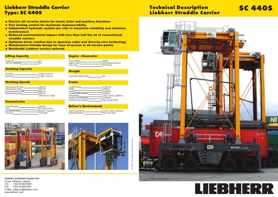 Sc 440s, Liebherr straddle carrier type: sc 440s, Technical description liebherr straddle carrier | Liebherr Straddle carriers User Manual | Page 4 / 4