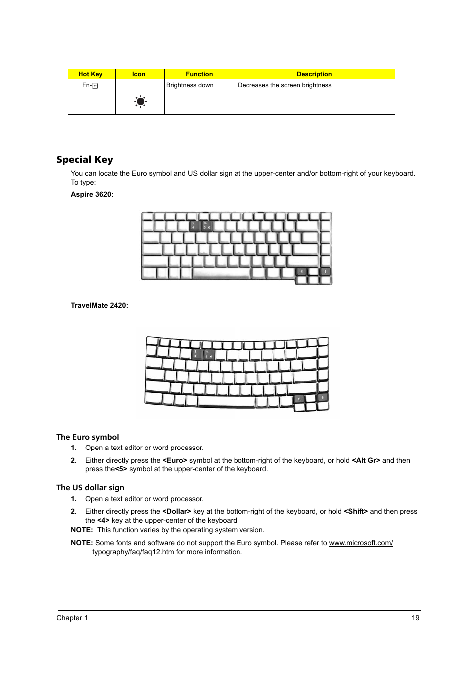 Special key | Acer 3620 User Manual | Page 27 / 108