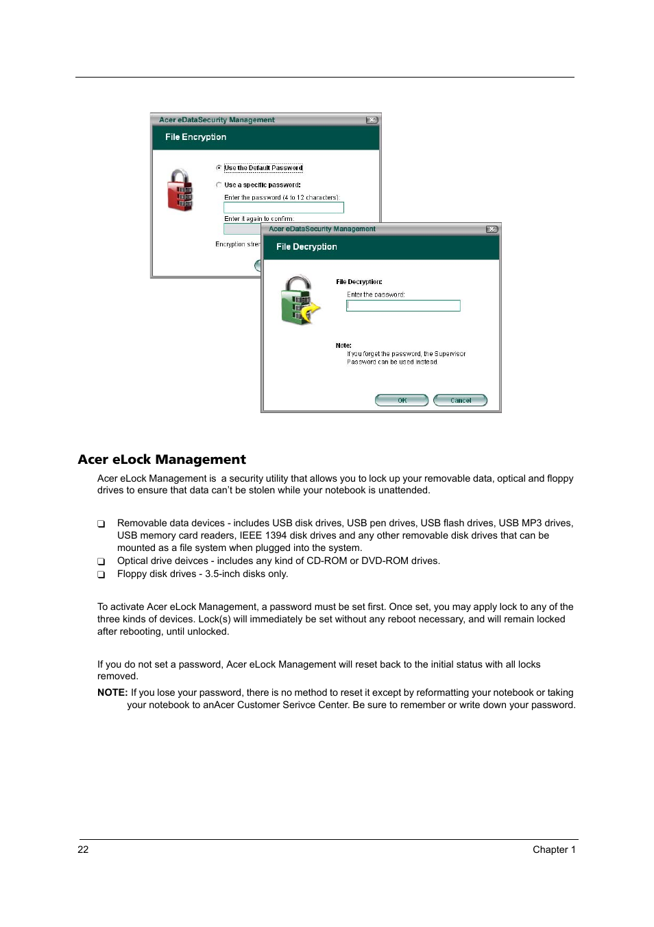Acer elock management | Acer 3620 User Manual | Page 30 / 108
