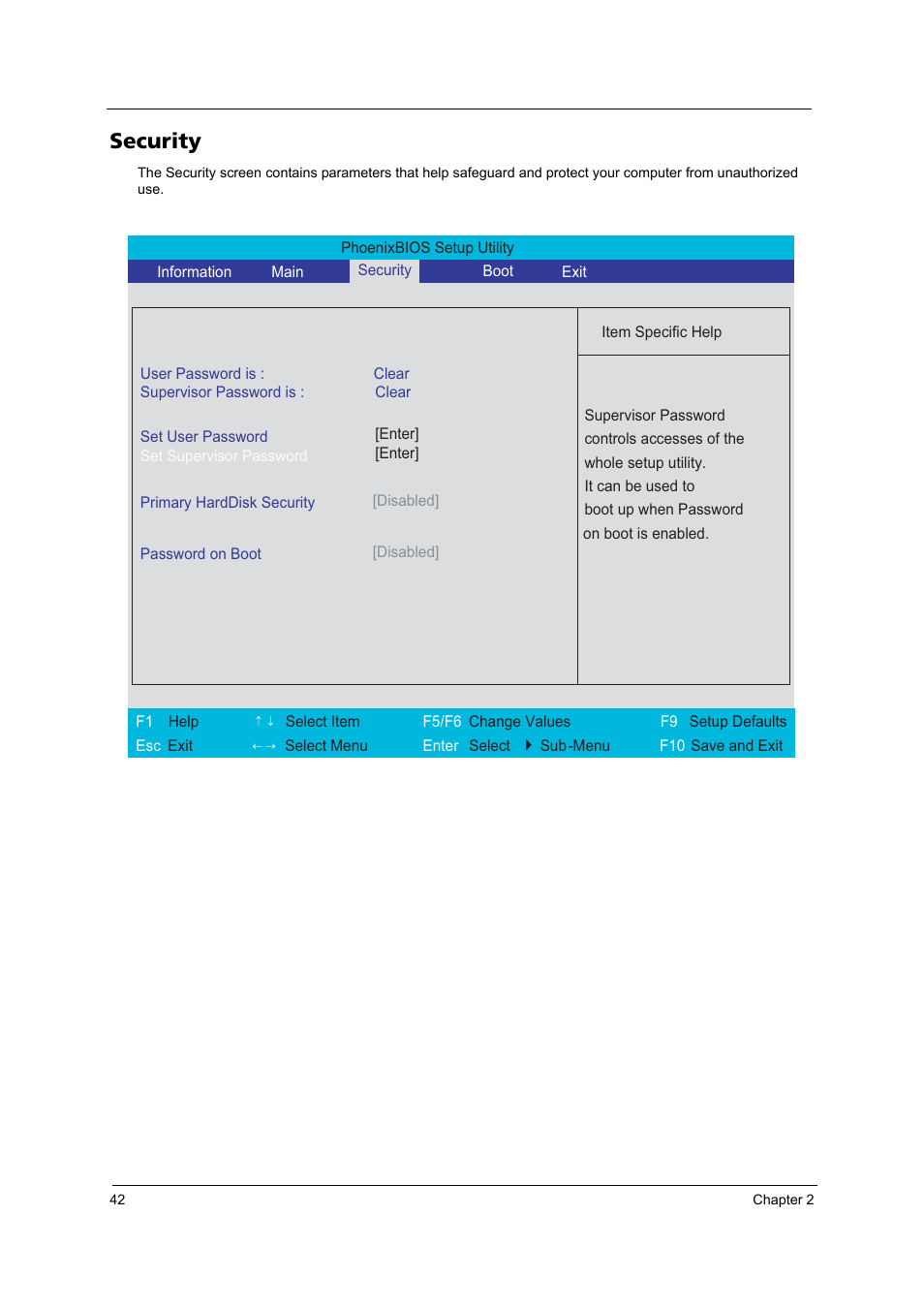 Security | Acer 3620 User Manual | Page 50 / 108